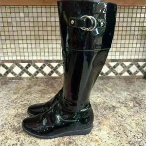 Cole Haan Air Melanie Women’s Size 6 B Tall Rain‎ Boots Black Patent Waterproof